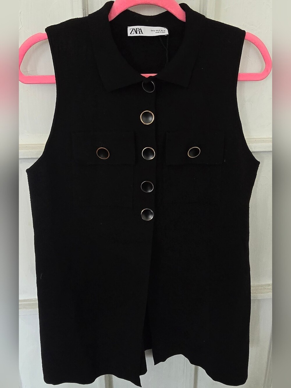 Zara Black Sleeveless Collared Vest with Metal Buttons